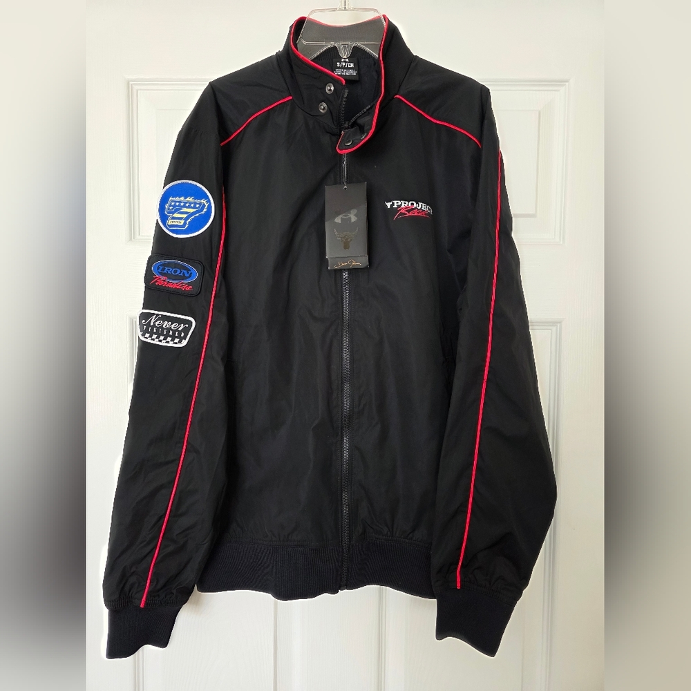 Mens Under Armour Black Project Rock Windbreaker  Jacket Red Piping Size S New